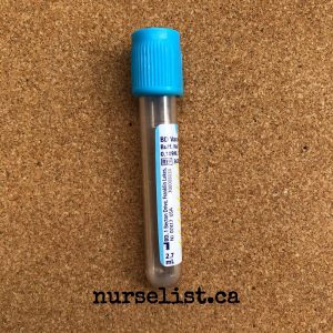 Light blue tube for blood draw